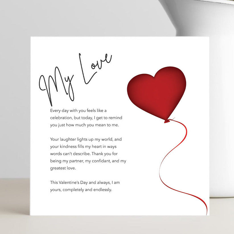 Greeting card with a heartfelt Valentine’s Day love note displayed on a clean, elegant background.