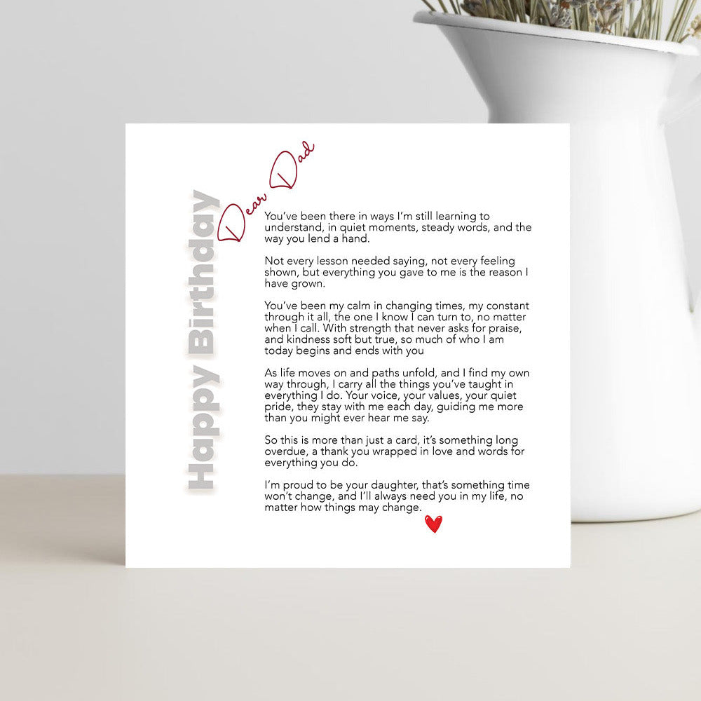 Emotional father’s birthday card with heartfelt thank you poem from daughter