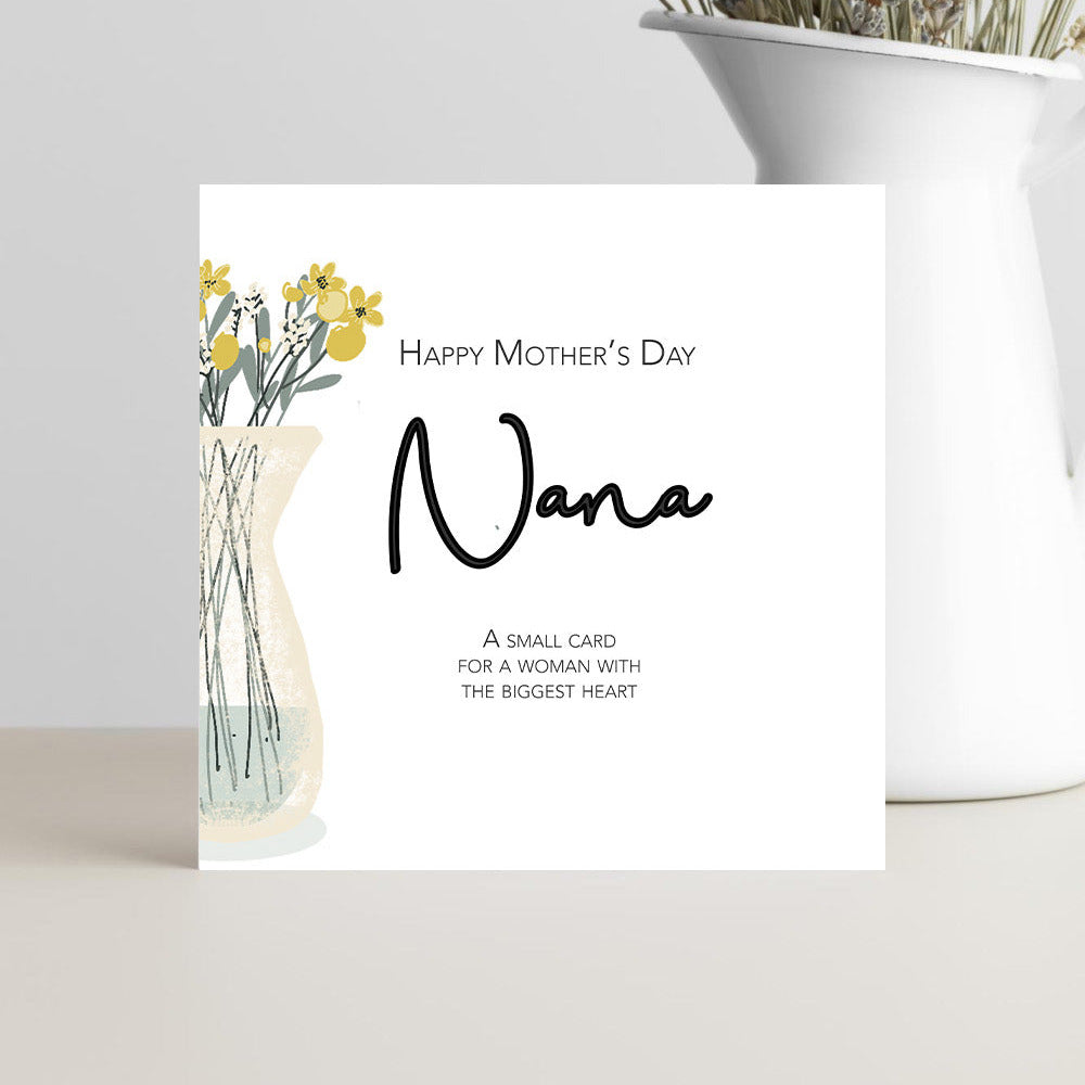 Mother’s Day greeting card for nana with the message “Nana, biggest heart” in a warm, loving design