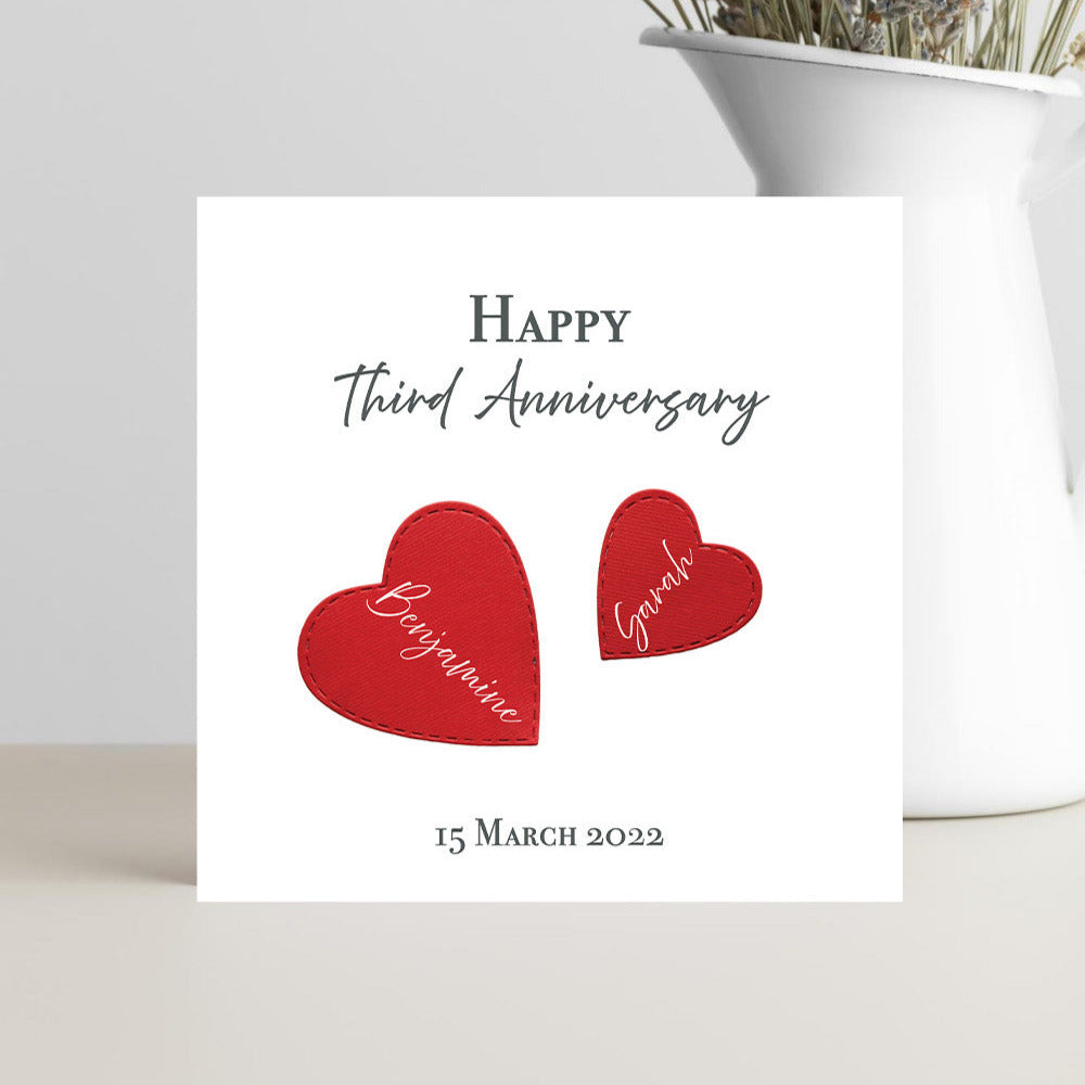 Handmade anniversary card for 3 year marriage milestone
