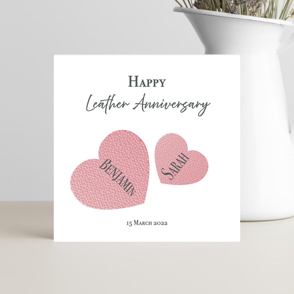 Handmade leather anniversary card for 3 year marriage milestone