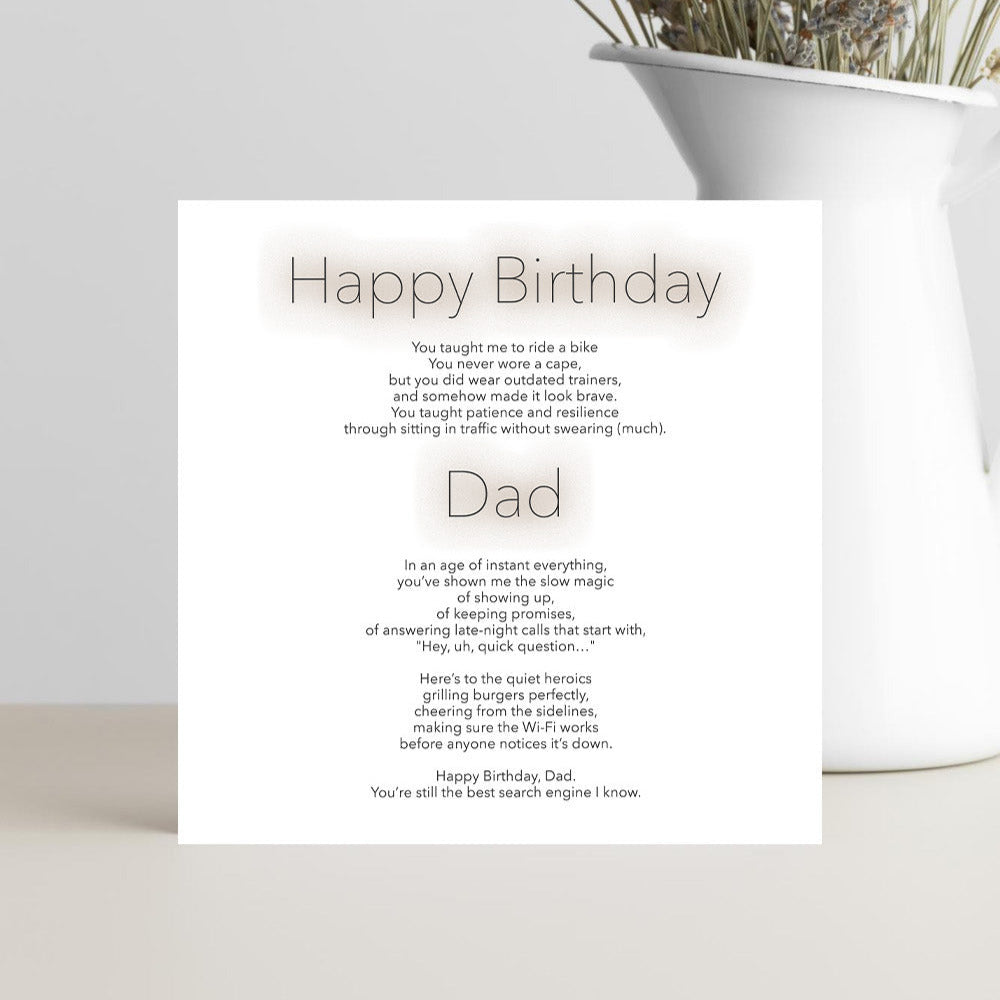 Happy birthday dad card with words of admiration.