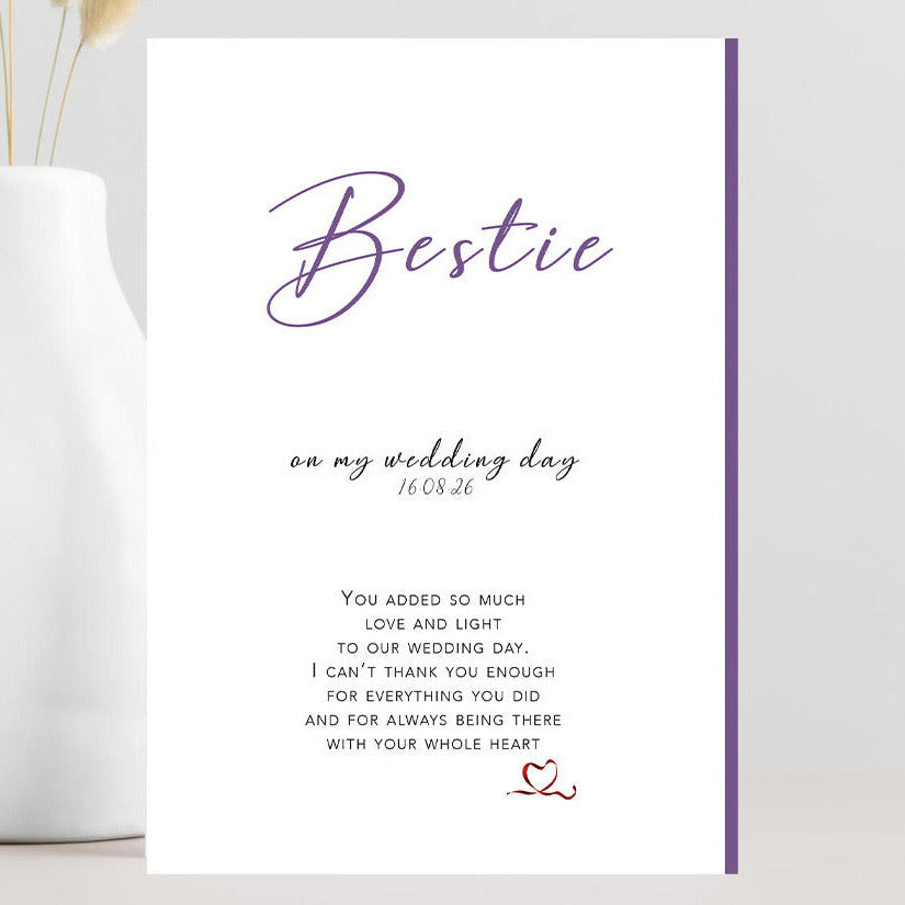 Minimalist wedding thank you card for best friend with heartfelt message