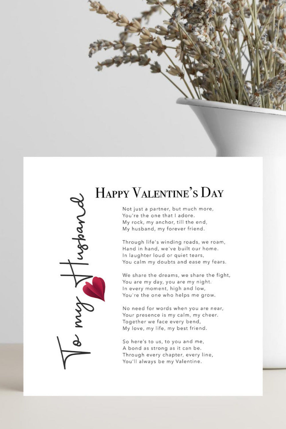 To My Husband Valentine’s Day love card with romantic poem