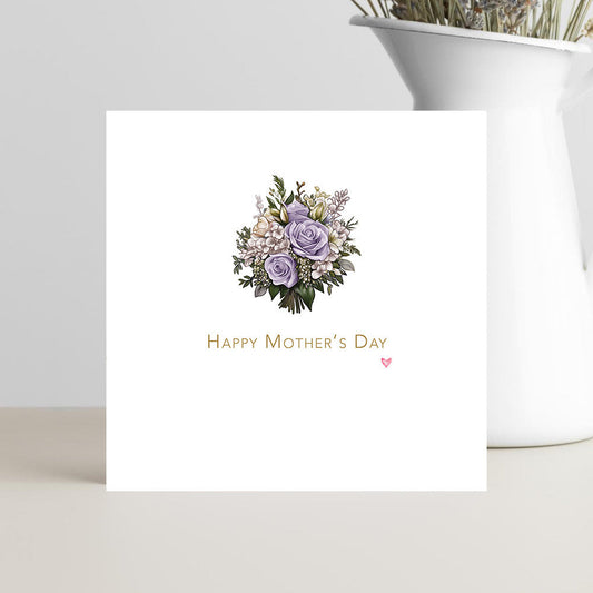 Simple Happy Mother’s Day card with purple flowers floral design