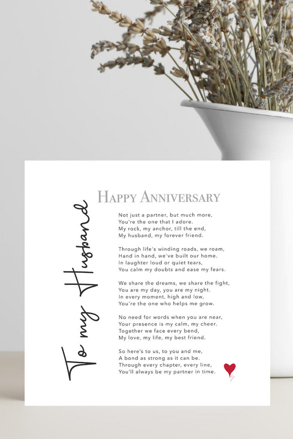 Romantic anniversary card for husband with heartfelt message about your love story.