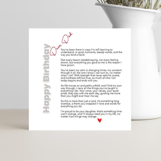 Emotional father’s birthday card with heartfelt thank you poem from daughter