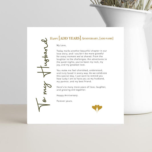 Personalised anniversary card for a husband with verses of love and appreciation. 