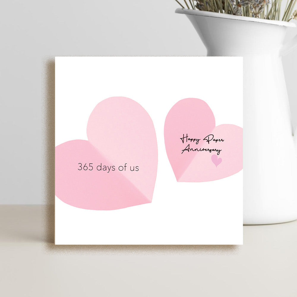 1st wedding anniversary card with paper theme, featuring a minimalist design to celebrate one year of marriage.