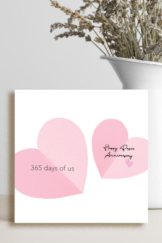 1st wedding anniversary card with paper theme, featuring a minimalist design to celebrate one year of marriage.