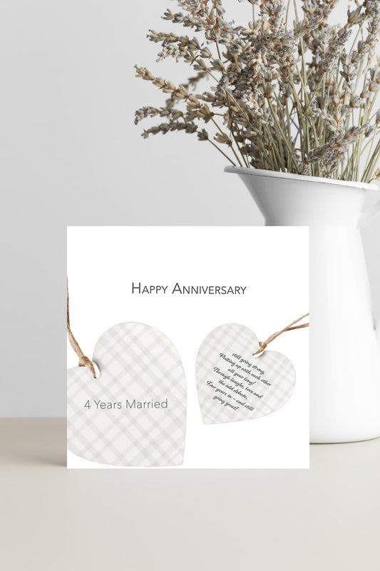 4th Anniversary Card - Happy Anniversary, 4 Years Married