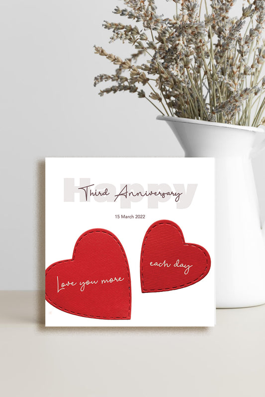 3rd Anniversary Card - Love You More Each Day