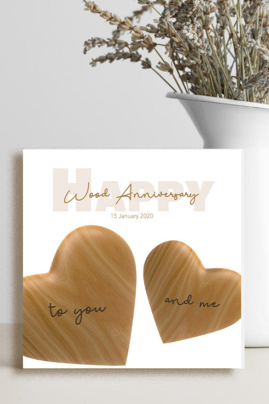 Personalised 5th Anniversary Card - 5 Years Married, Wood Themed Card