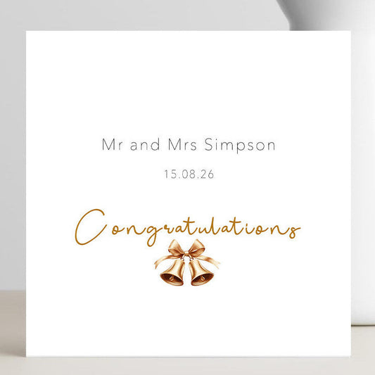 Minimalist wedding bells greeting card with simple modern design