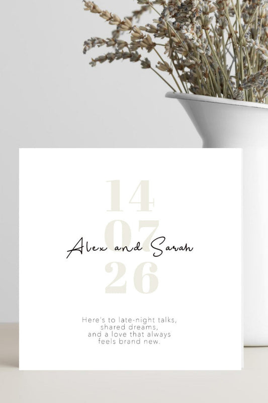 Minimalist wedding card with building a team marriage quote