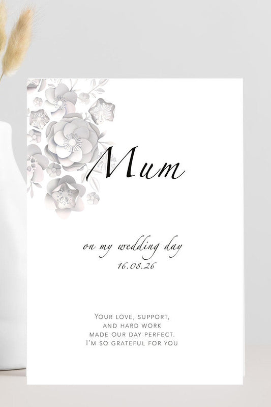 Wedding thank you card from bride to mum thanking her for love, support and hard work