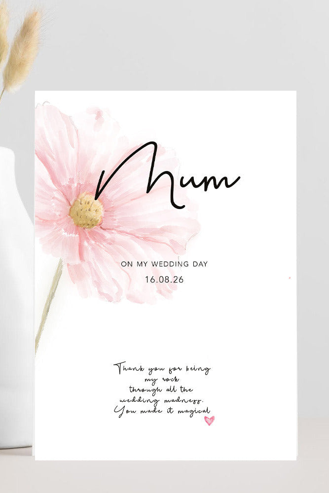 Wedding thank you card from bride to mum thanking her for being her rock and making the wedding magical