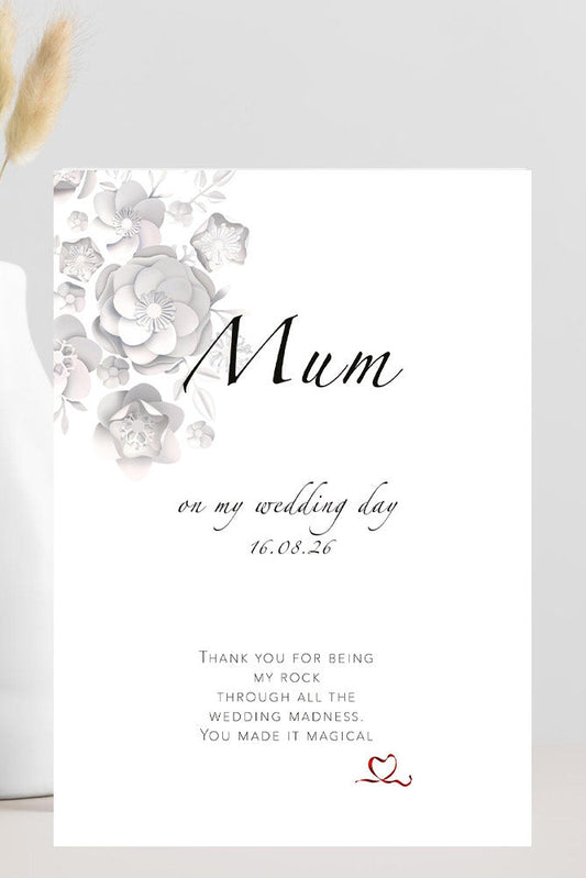 Wedding thank you card from bride to mum thanking her for being her rock and making the wedding magical