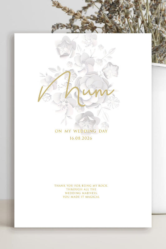 Wedding thank you card from bride to mum thanking her for being her rock and making the wedding magical