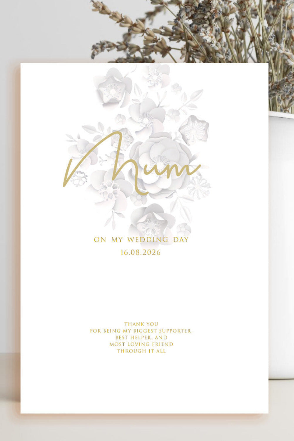 Wedding thank you card from bride to mum thanking her for being the best helper and biggest supporter