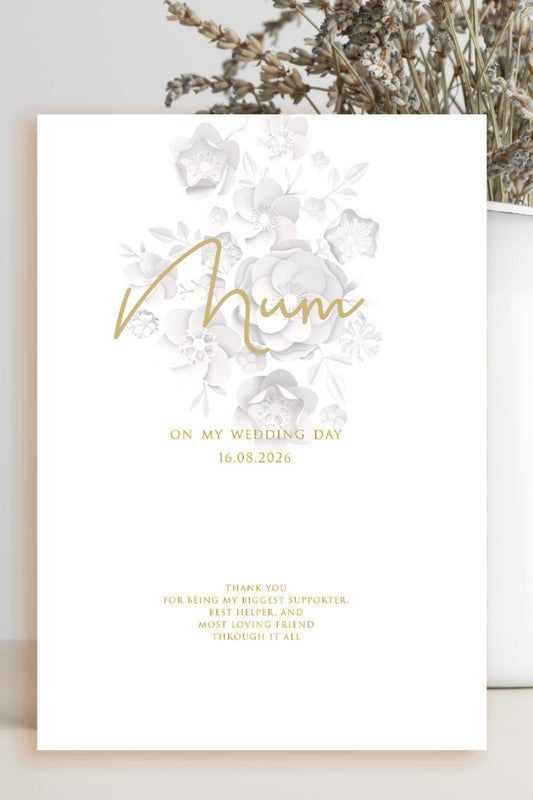 Wedding thank you card from bride to mum thanking her for being the best helper and biggest supporter
