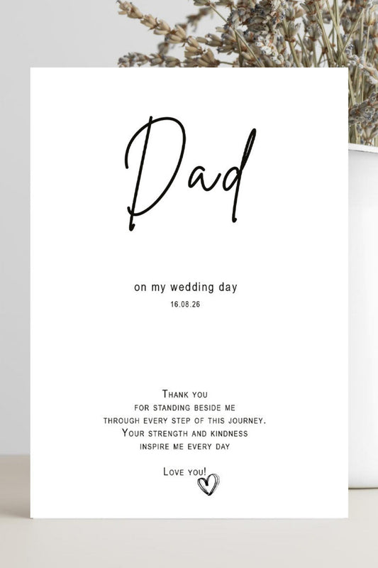 Minimalist wedding thank you card for dad with heartfelt inspiring message