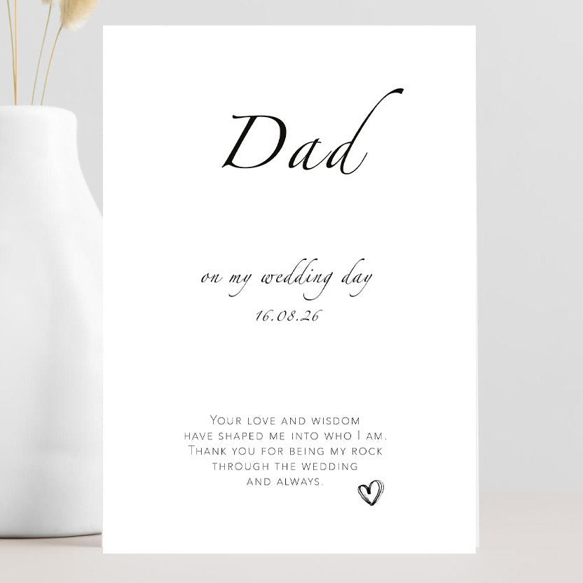 Minimalist wedding thank you card for dad with heartfelt message