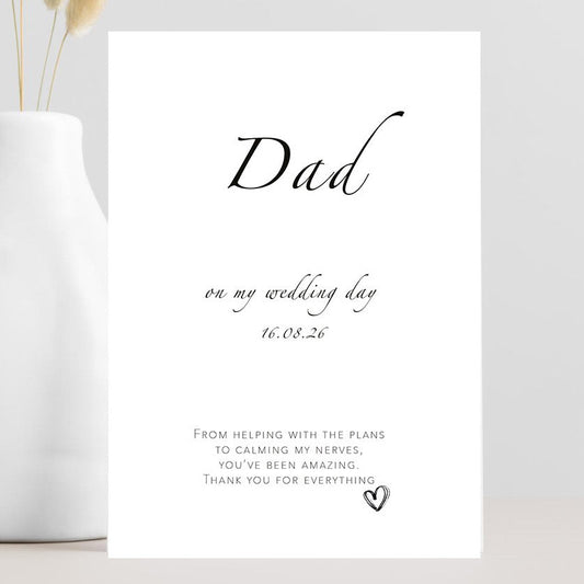 Minimalist wedding thank you card for dad with heartfelt appreciation message