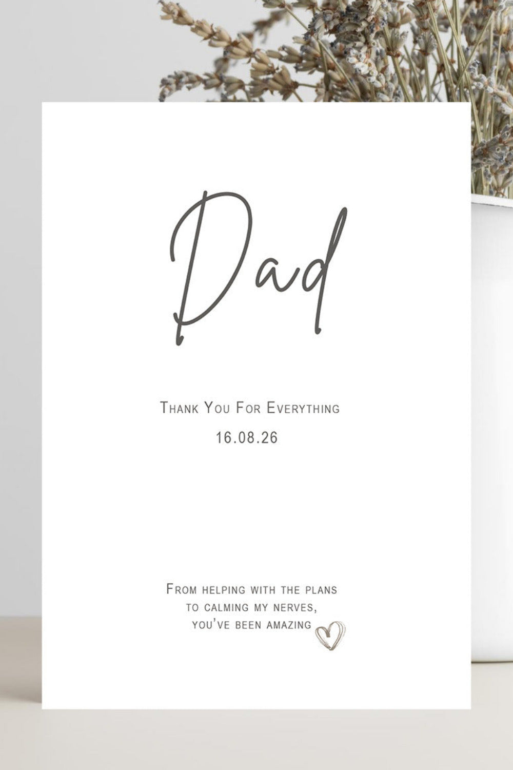 Minimalist wedding thank you card for dad with heartfelt appreciation message