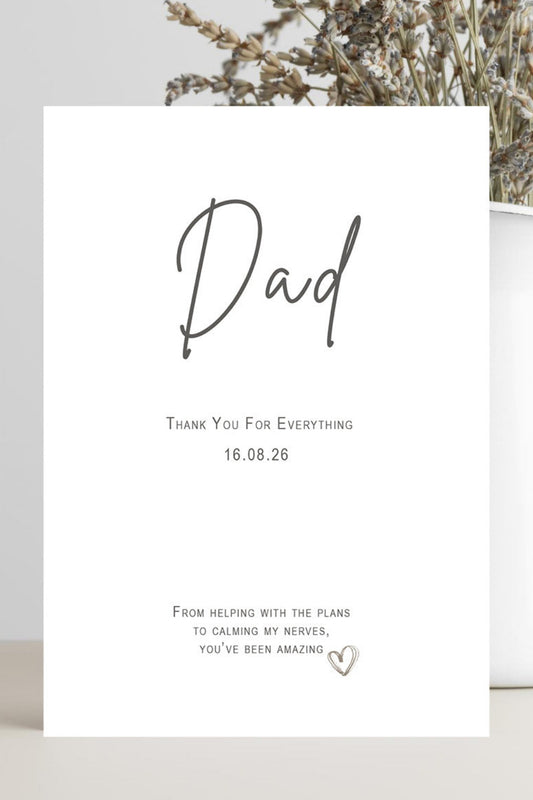Minimalist wedding thank you card for dad with heartfelt appreciation message