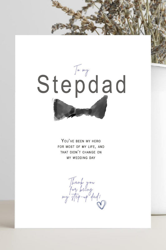 Card for stepdad on wedding day with heartfelt message for the bride's hero