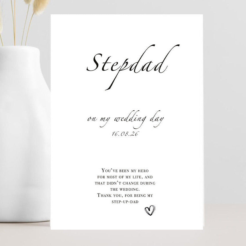 Card for stepdad on wedding day with heartfelt message for the bride's hero