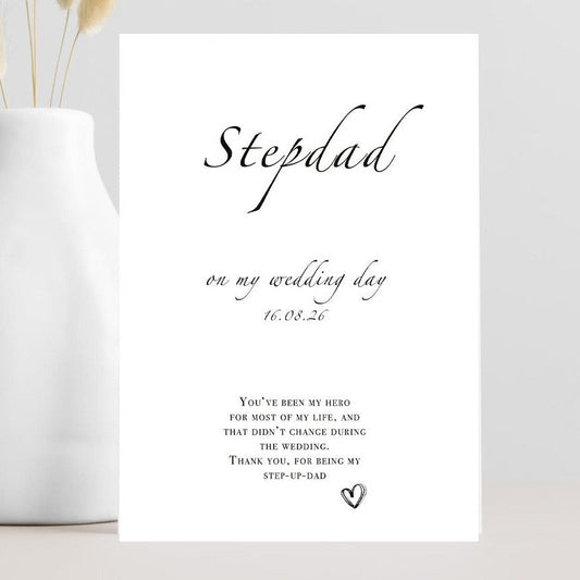 Card for stepdad on wedding day with heartfelt message for the bride's hero