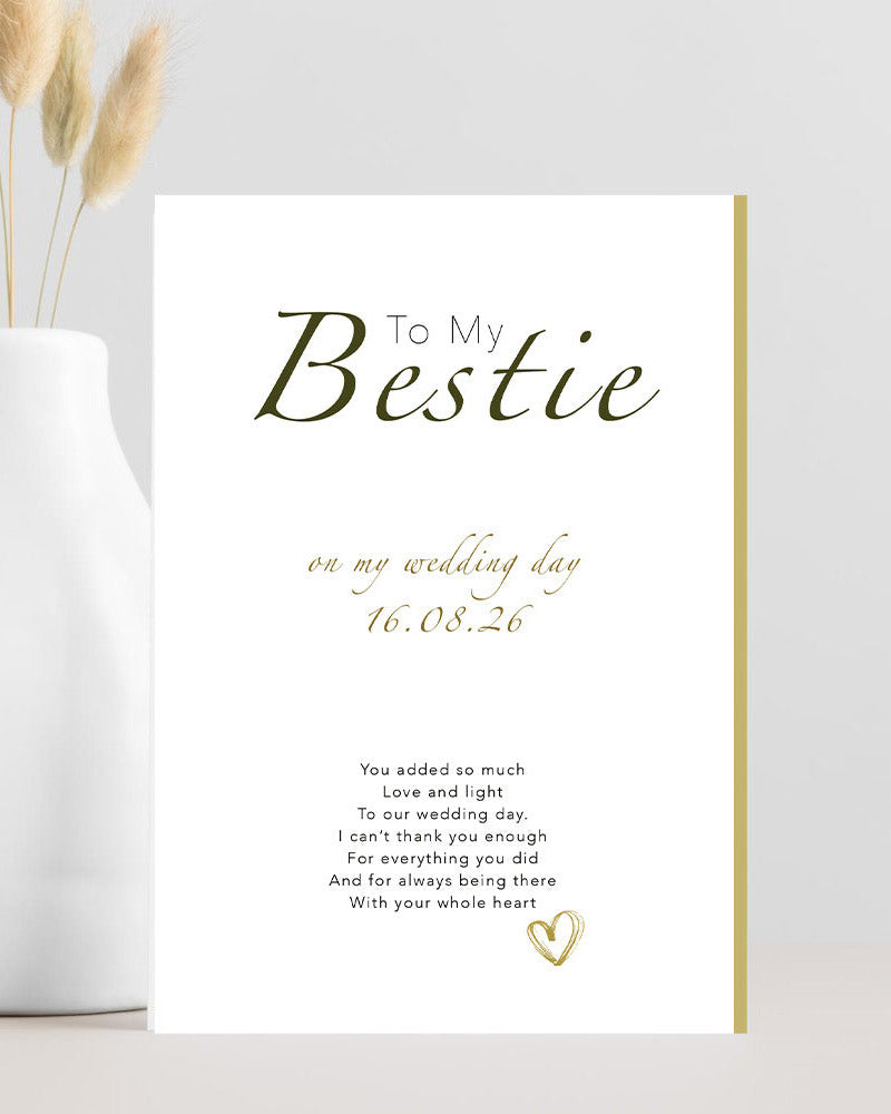 Minimalist wedding thank you card for best friend with heartfelt message