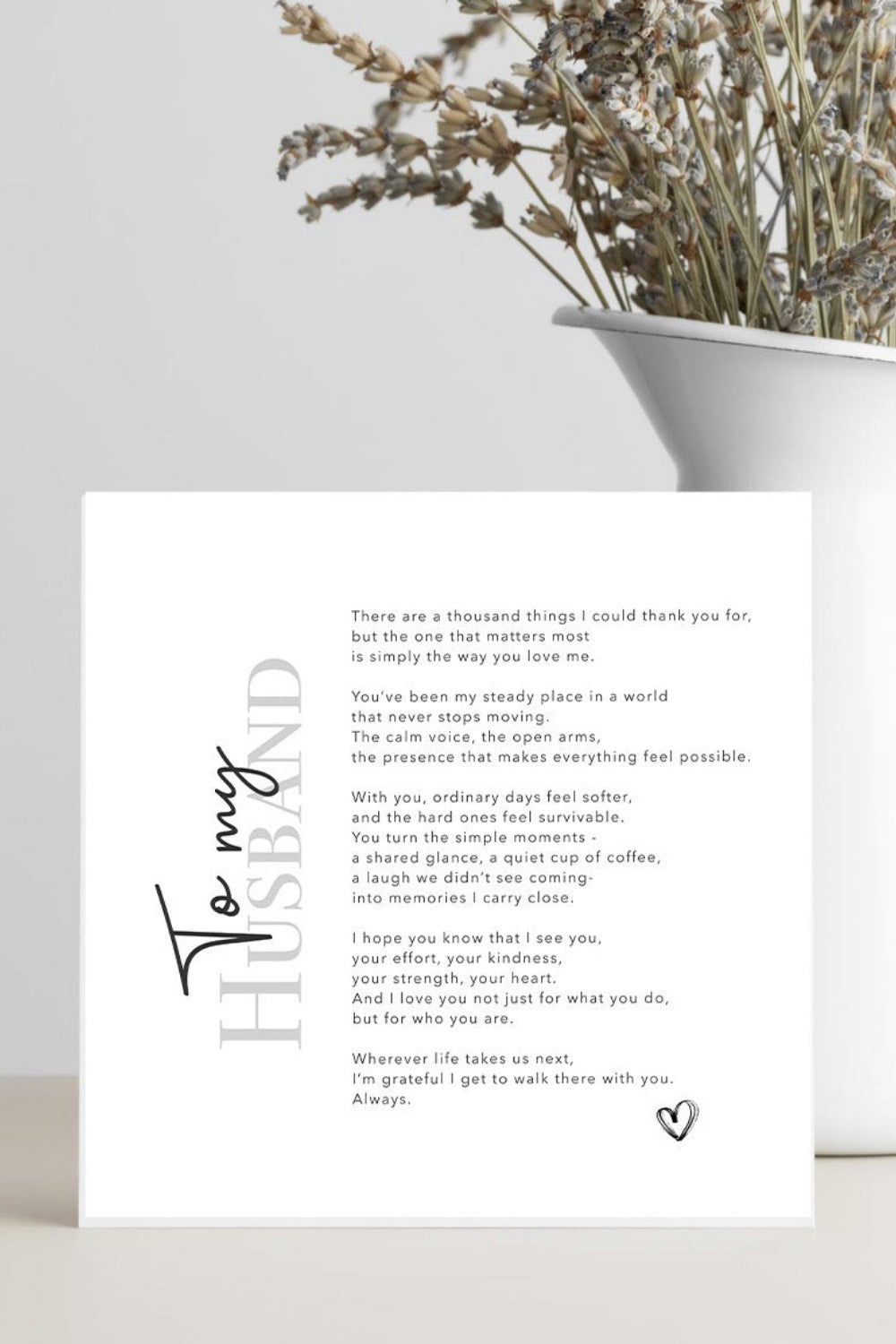 A romantic and sentimental greeting card expressing gratitude, love, and appreciation for a partner or spouse.