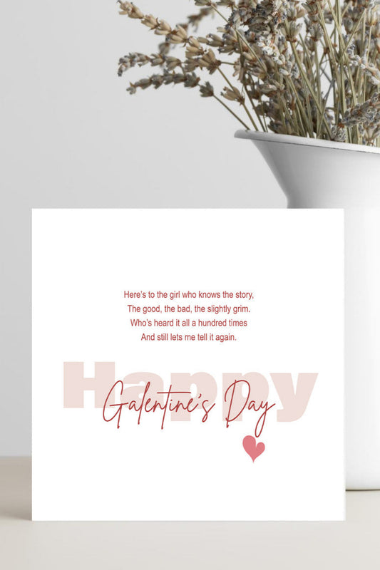 Card for a Best Friend on Galentine's Day. White square card with red text.