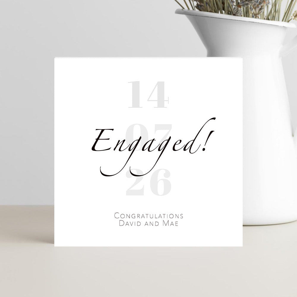 Personalised newly engaged couple card with names and engagement date