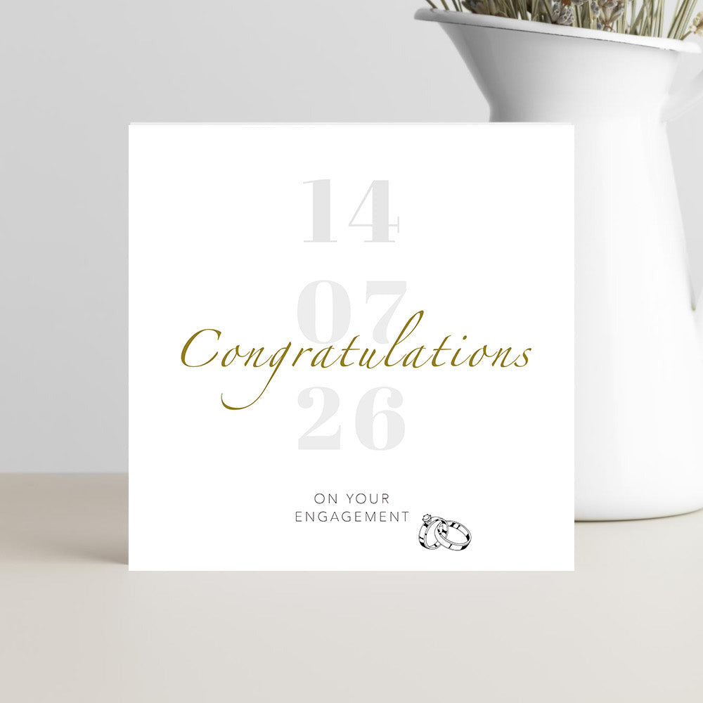 Personalised engagement card with ring illustration and custom engagement date