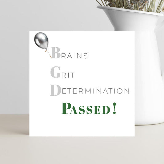 Brains grit determination passed congratulations card