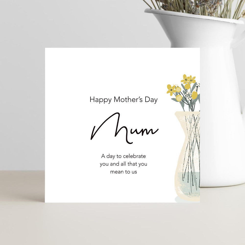 Mother’s Day greeting card for grandma with the message “Mum, a day to celebrate you” in a warm, elegant design