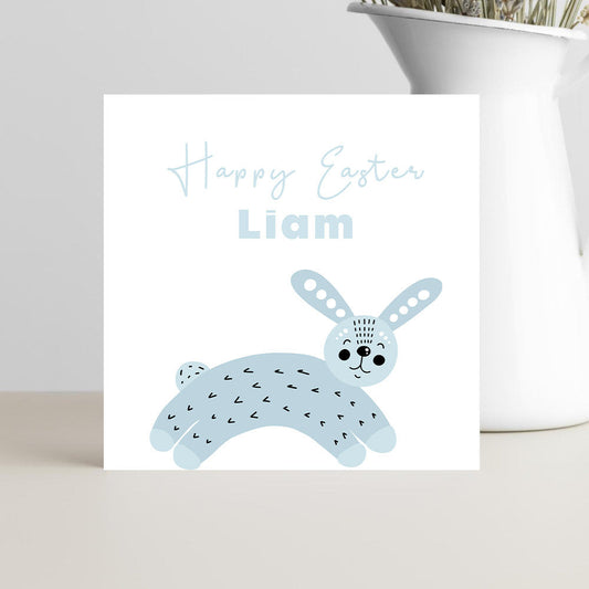 Personalised Children’s Easter Card with Cute Blue Bunny Illustration