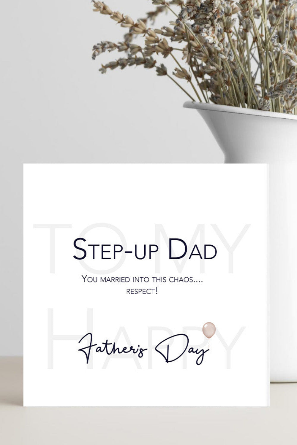 Funny Father’s Day card for stepdad with chaotic family humour and respect message