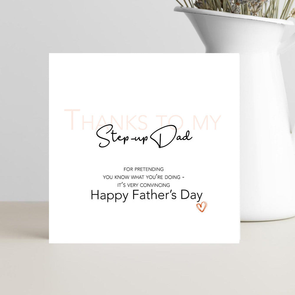 Funny Father’s Day card for stepdad about pretending to know what he’s doing