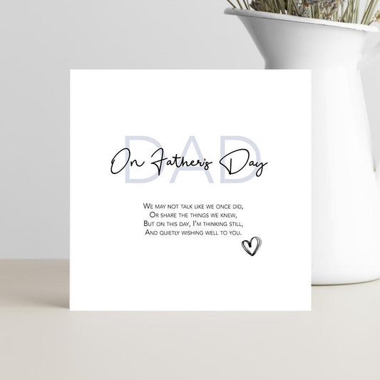 Father’s Day card for dad with thoughtful verse about distance and quiet well-wishing