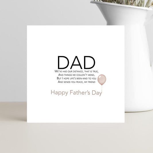 Father’s Day card for dad with verse about distance, acceptance and wishing peace