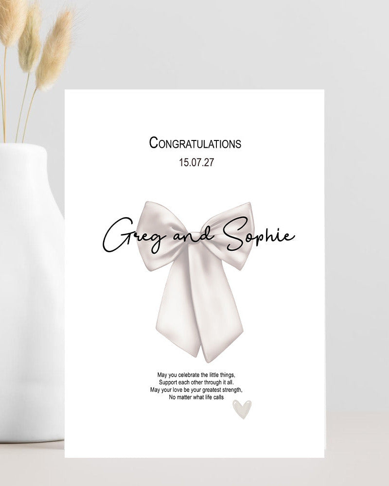 Wedding congratulations card for the happy couple featuring a meaningful message about celebrating the little things, supporting each other and finding strength in love.