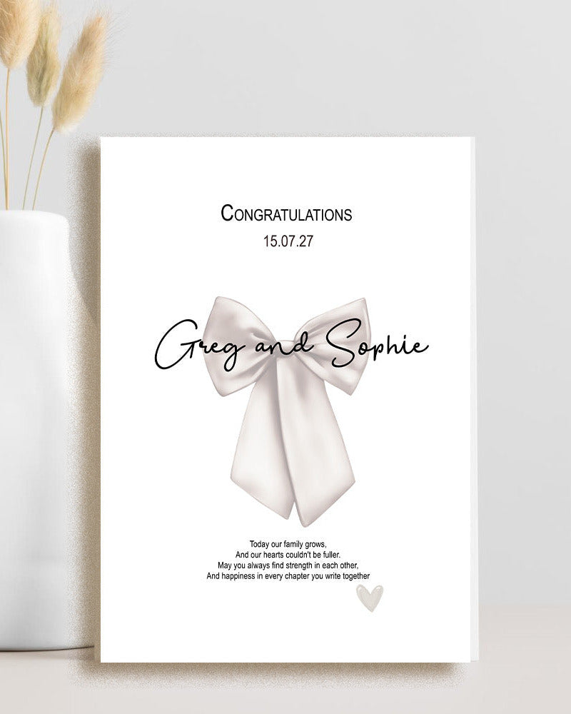 Wedding congratulations card featuring a warm family message about growing together, finding strength in each other and sharing a happy future.
