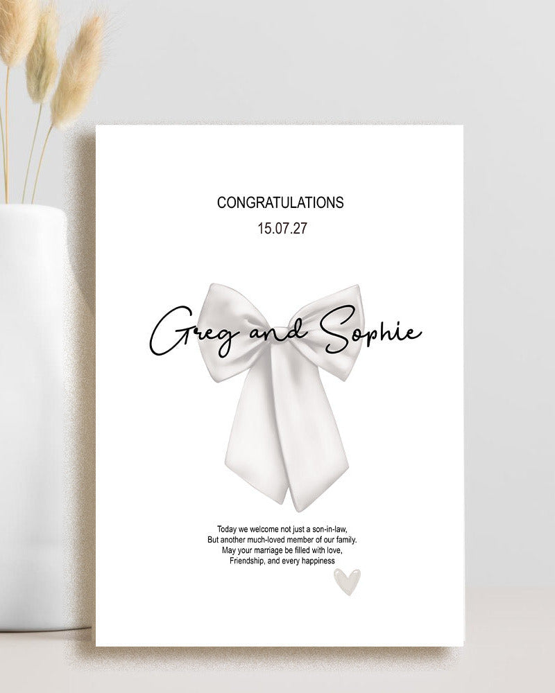 Son-in-law wedding card featuring a warm message welcoming him as a much-loved member of the family and wishing the couple love, friendship and happiness.