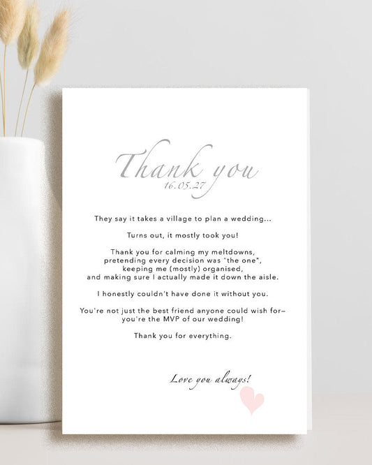  Thank you wedding card with "it takes a village to plan a wedding" message 