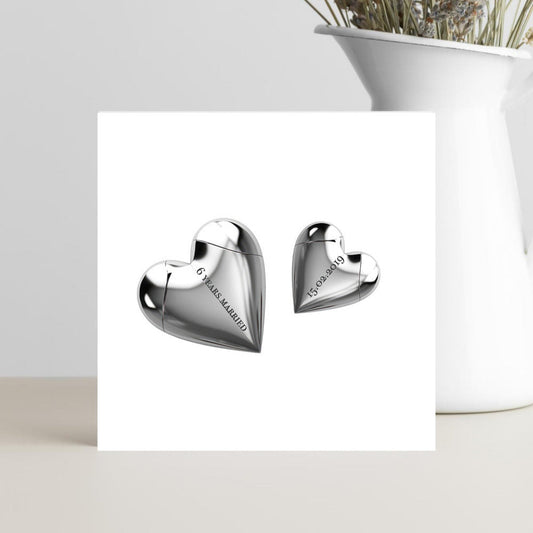 Personalised iron anniversary card with custom date for a 6th wedding anniversary.